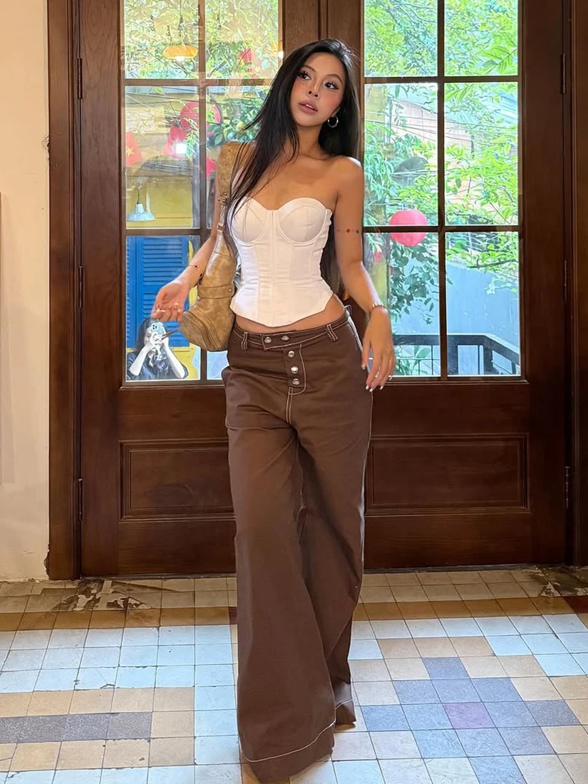 

Sisjuly Allwhite Vintage Sexy Women's Crop Top Bodycon Strapless Bustier Versatile Korean Style Short Length Polyester