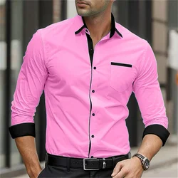 18 color men's shirt long -sleeved shirt single -breasted real pocket daily casual men's top business office loose large size