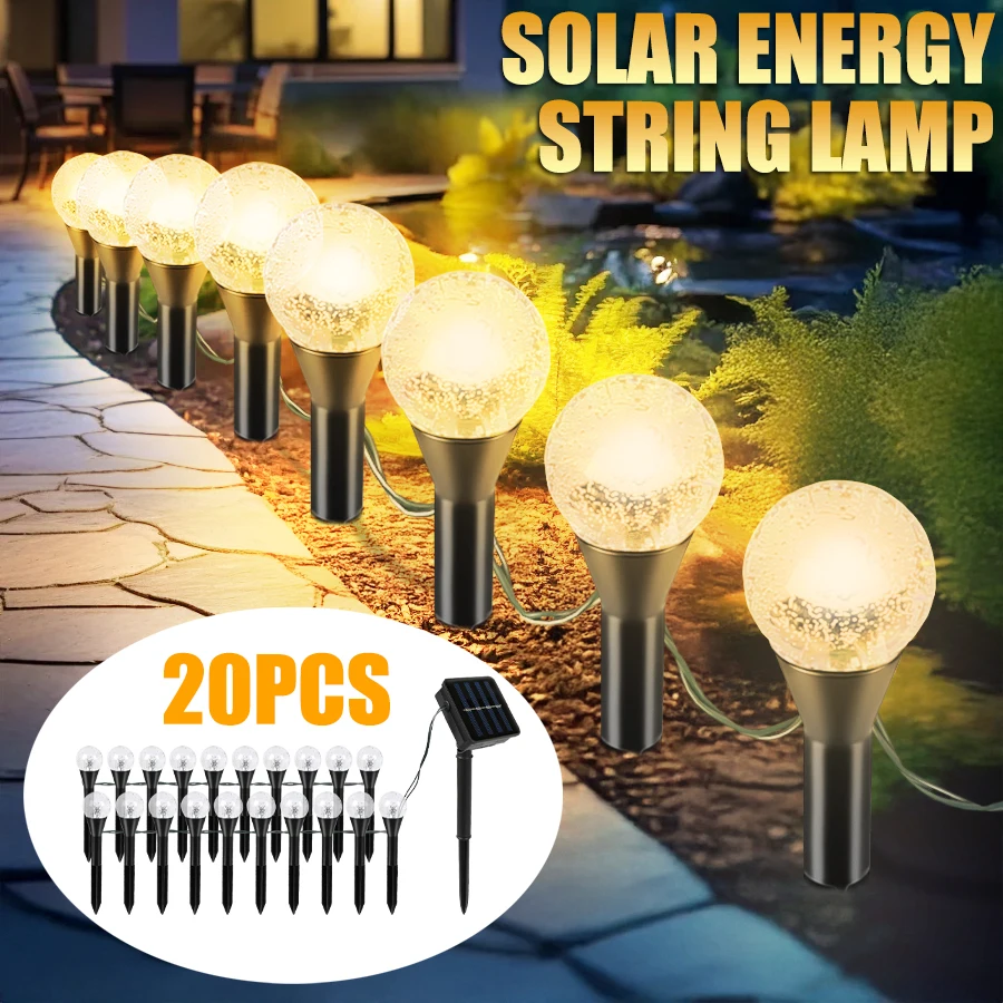 

Solar Bubble Ball String Lights, 20 LEDs, Auto Sensor Garden String lamp, IP65 Waterproof, 8 Light Modes, Outdoor Decoration