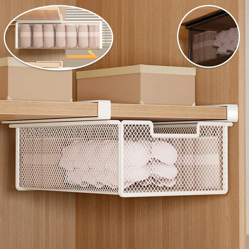 pull-out-under-shelf-storage-basket-easy-to-install-no-drill-metal-mesh-hanging-storage-drawer-for-office-desk-wardrobe-kitchen