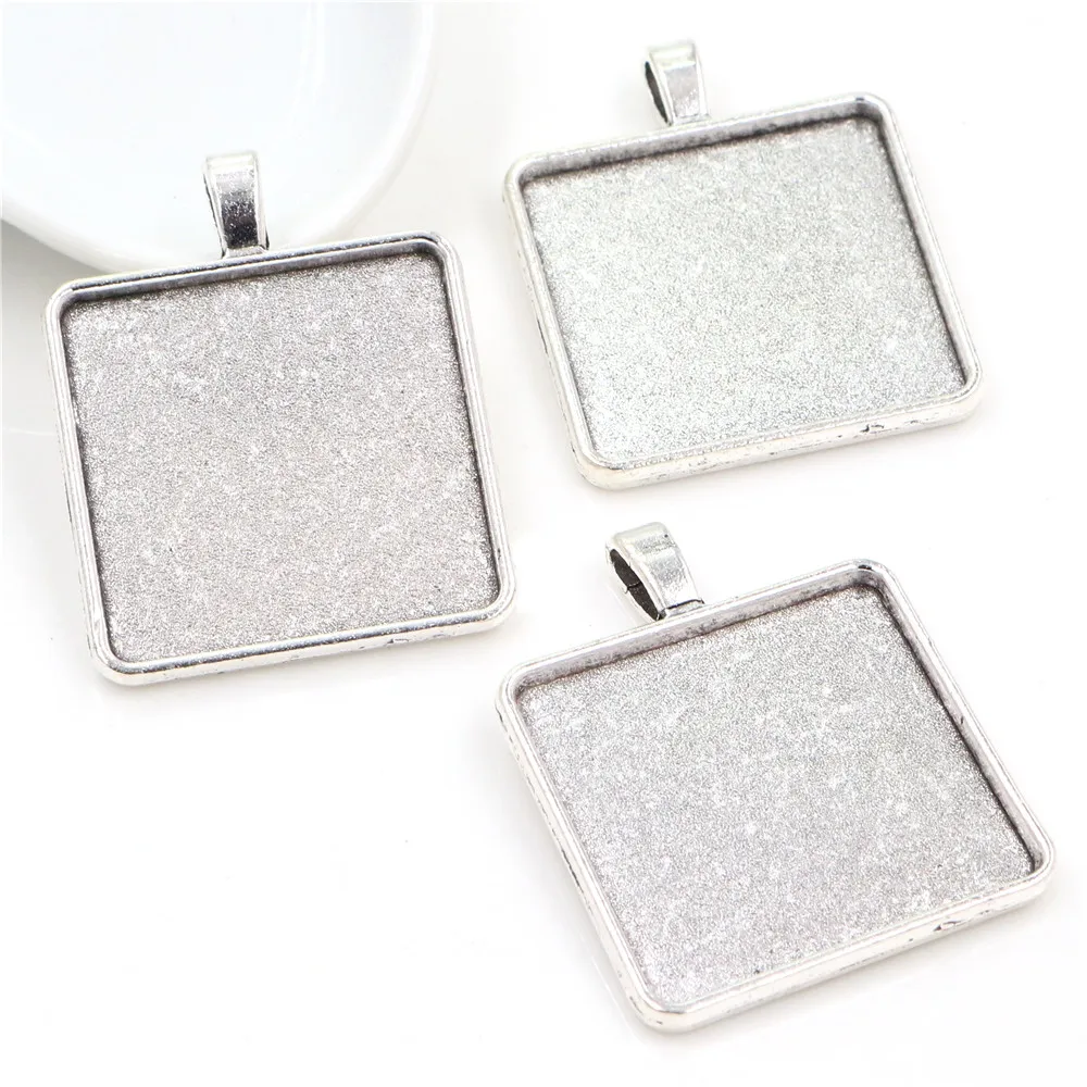 Nowa moda 5 sztuk 25mm 30mm wewnętrzny rozmiar 2 kolory kwadratowy Cabochon ustawienie bazy Charms wisiorek, pasuje do kwadratowe szklane Cabochons — zdjęcie 4