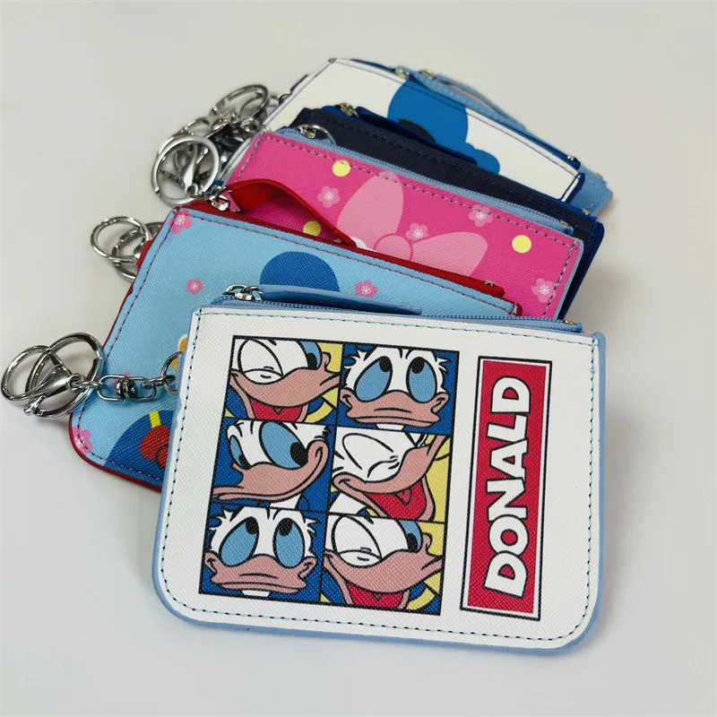 Disney Donald Duck Coin Purse Anime Card Holder Cartoon Storage Bag Zero Wallet with KeyChain Handbag Kid Girl Birthday Gift