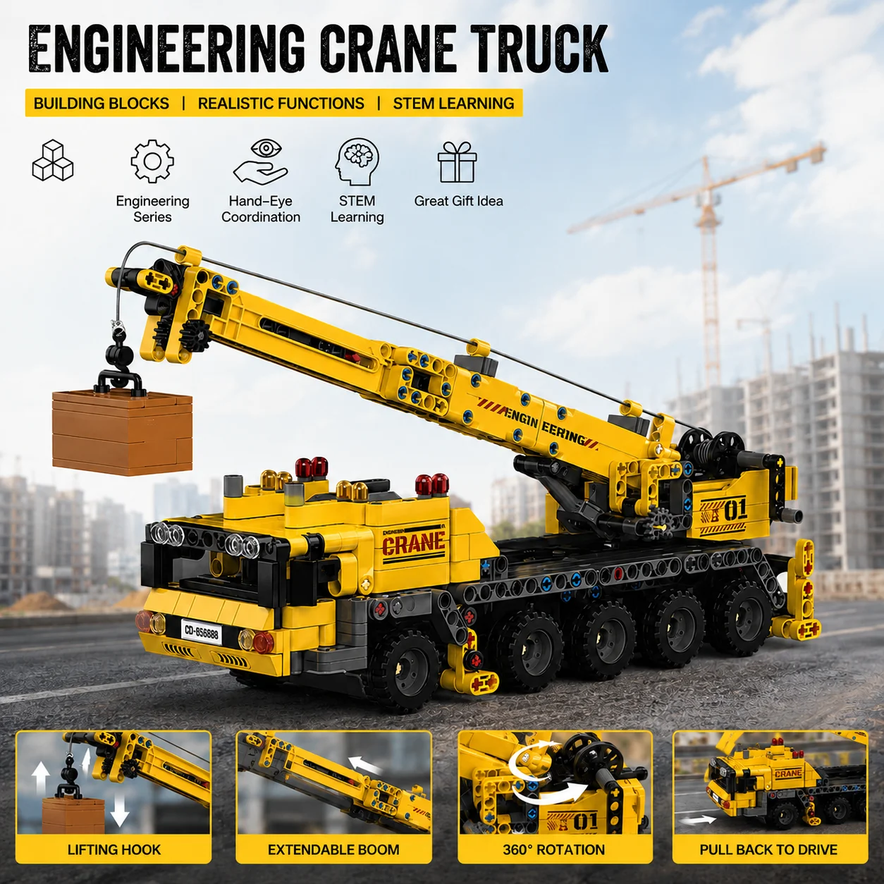Technical Crane Truck Excavator Blocks - City Technical MOC Mining Truck Crane