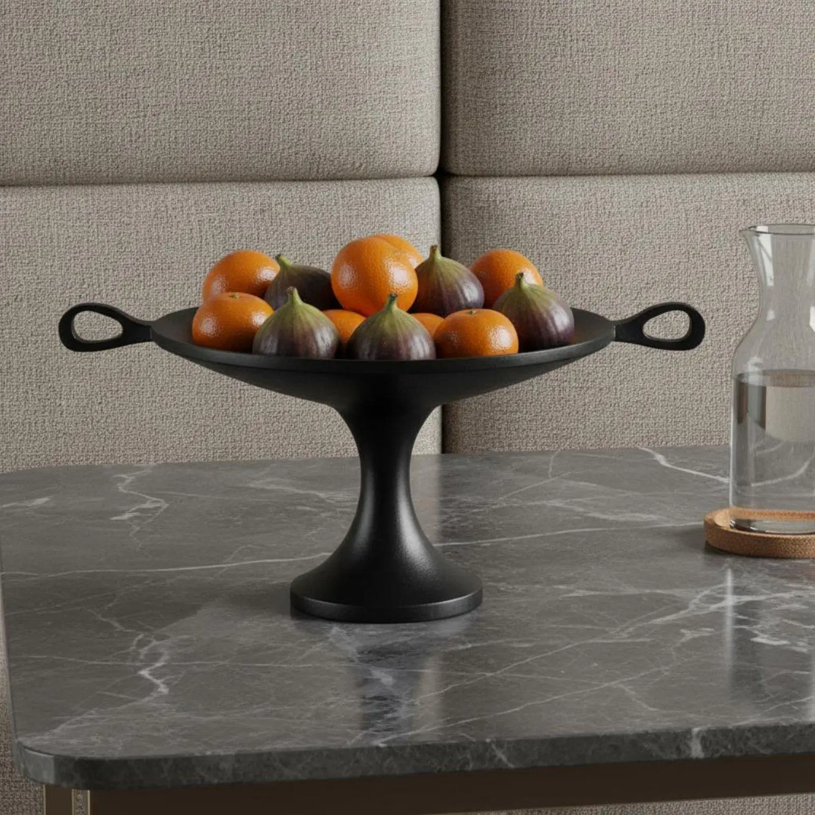 Plateau sur piédestal à double poignée, élégant centre de table vintage, idéal pour fruits et l'entrée