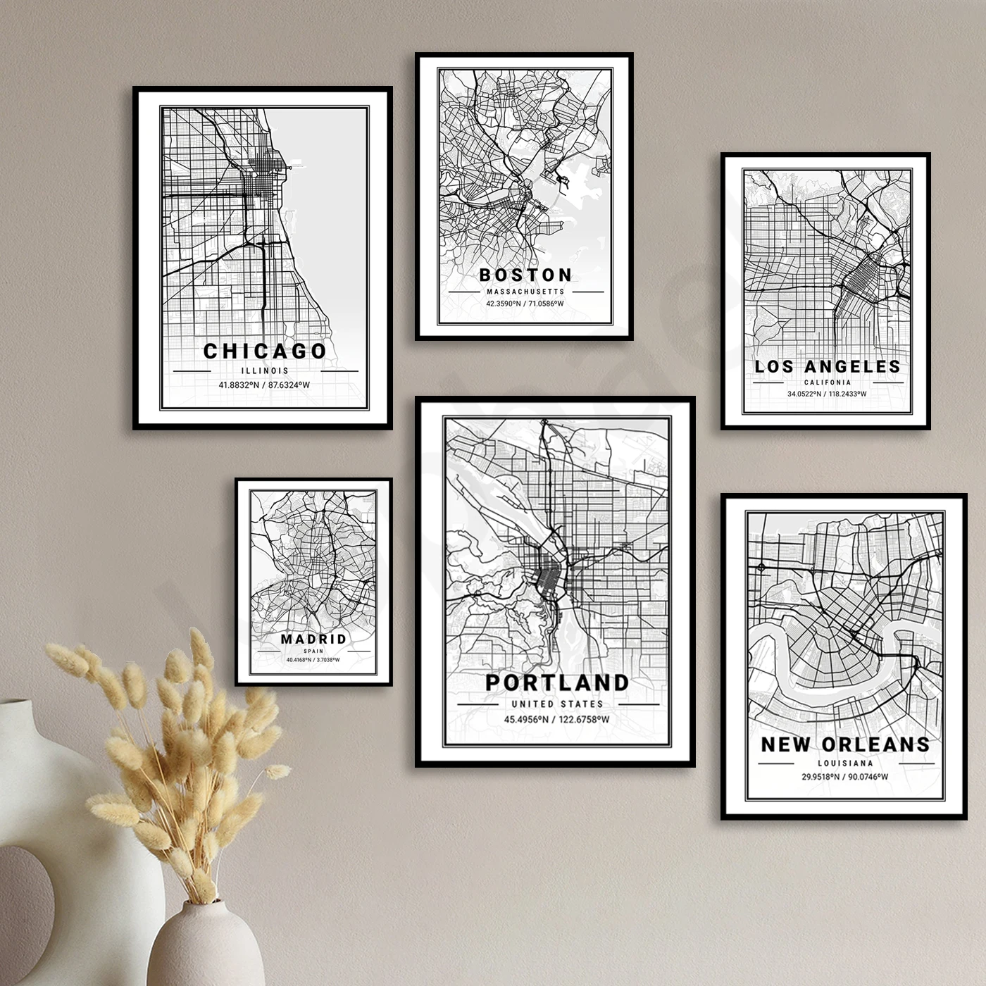 Portland Madrid New Orleans Los Angeles Boston Chicago Washington Washington Atlanta Toronto Detroit Montreal. City Map Poster