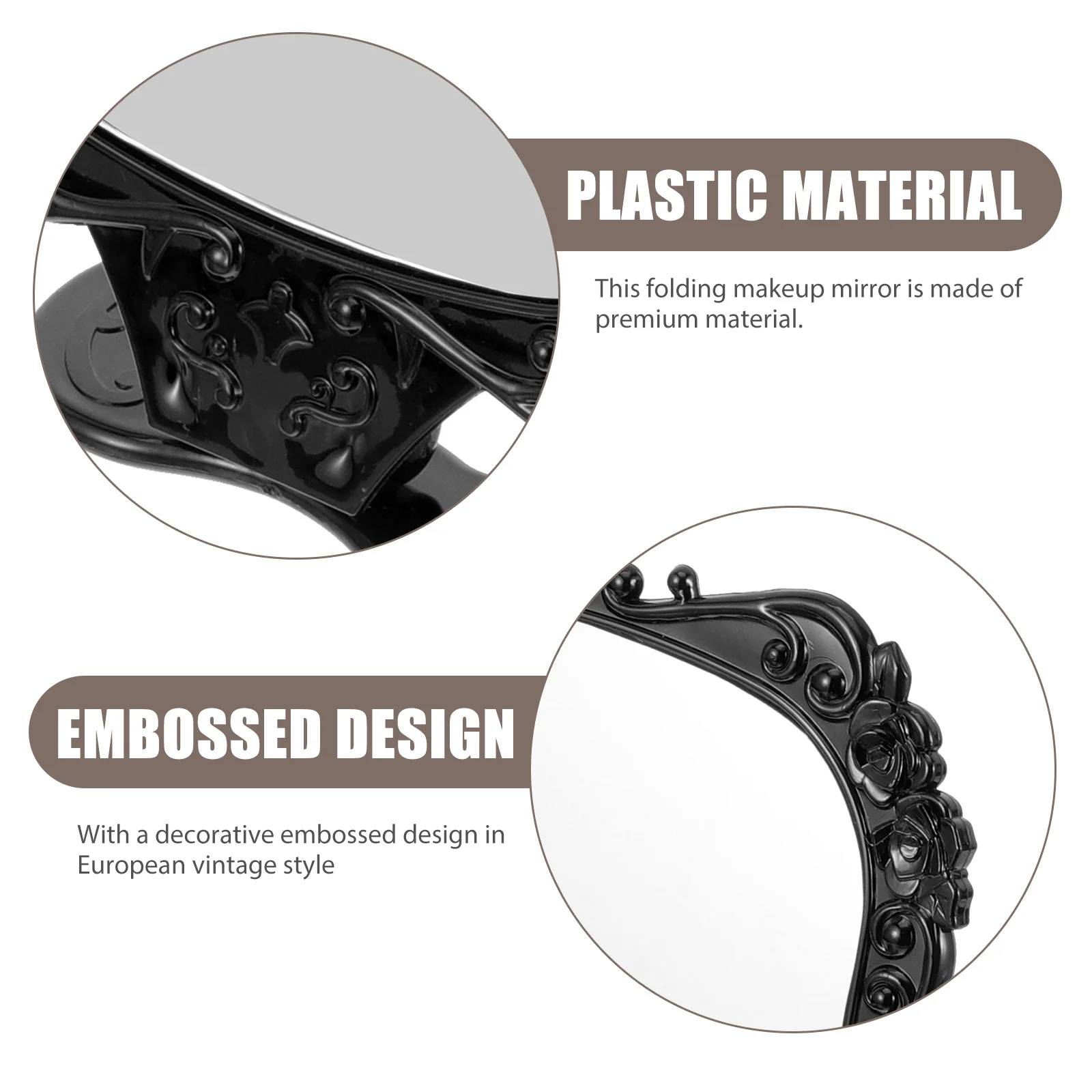 Decoratieve opvouwbare make-upspiegel met reliëf Europese vintage stijl Heldere beeldvorming zonder vervorming Praktische handige ijdelheid