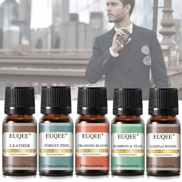 EUQEE 10ML Olejek zapachowy męski do dyfuzora samochodowego, do świec, skóra, las, sosna, kawa, ciasto, cedr, balsam woskowy, 1 szt./3 szt./6 szt.