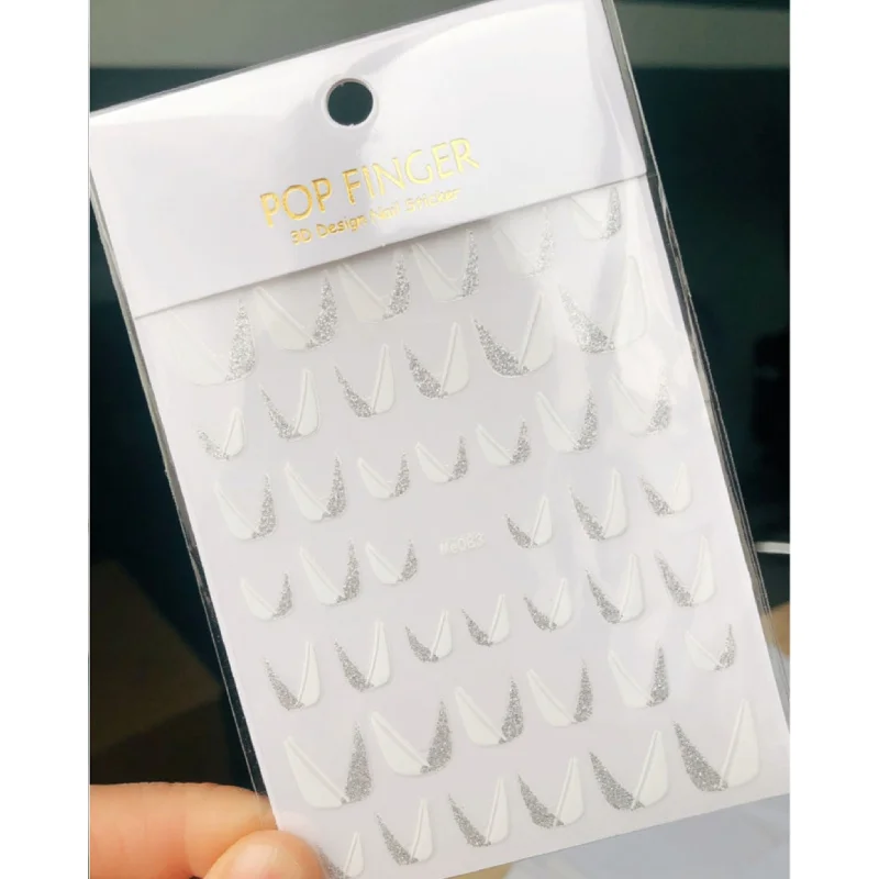 Autocollants 3D à paillettes brillantes pour les ongles, feuilles adhésives pour manucure, décalcomanies argentées et blanches, décorations pour nail art