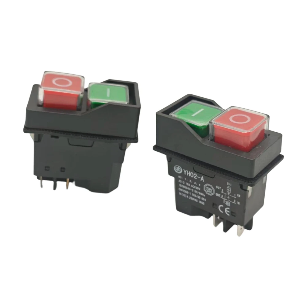 YH02-A 4Pins/5Pins Electromagnetic Starter Push Button Switches 16A AC250V IP55 Waterproof Machine Garden Tool Can Replace KJD17