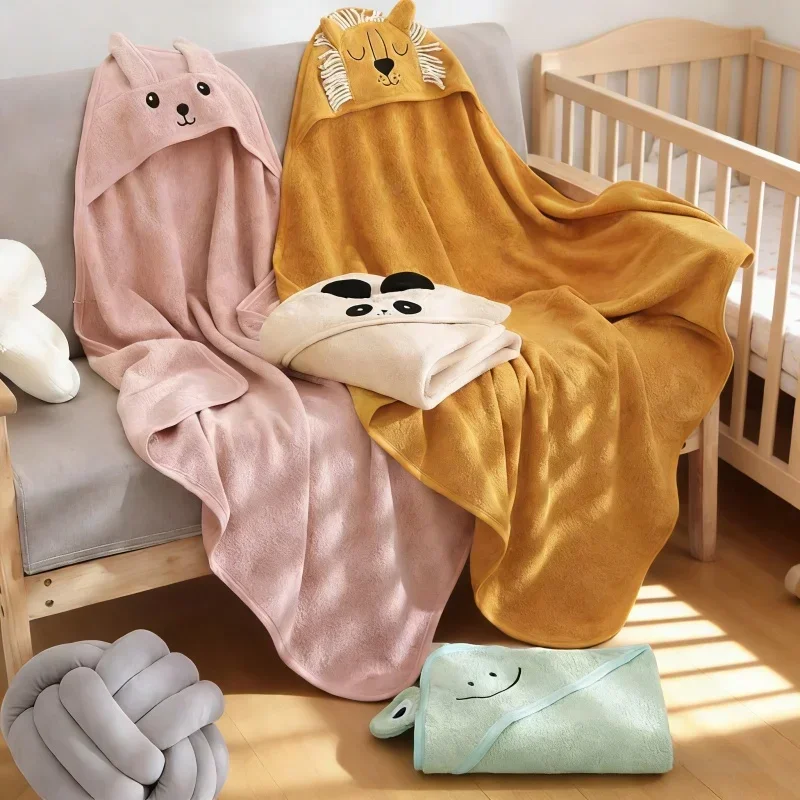 Thickened Absorbent Cotton Baby Bath Robe Cartoon Hooded Design Portable Soft Swaddle Blanket Infant Shower Daily Care Towel view 2