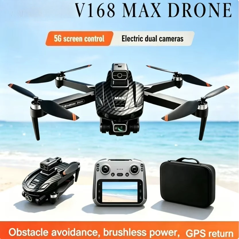 V168MAX GPS Foldable Quadcopter 8K HD 5G WiFi FPV with Screen Dual Obstacle Avoidance Brushless Motor Aerial Photography Drone
