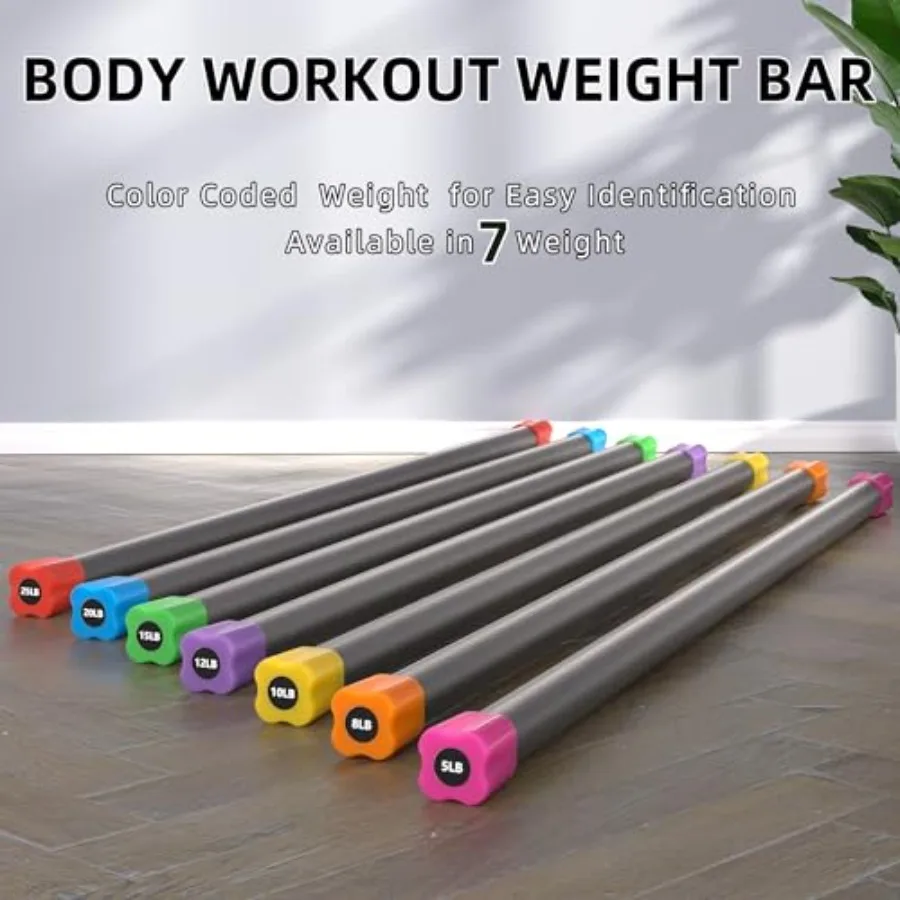 Fitvids Total Body Workout Weighted Bar Set of 3 Including 10 15 and 20LBS for Full-Body Strength Training Resistance Exercises