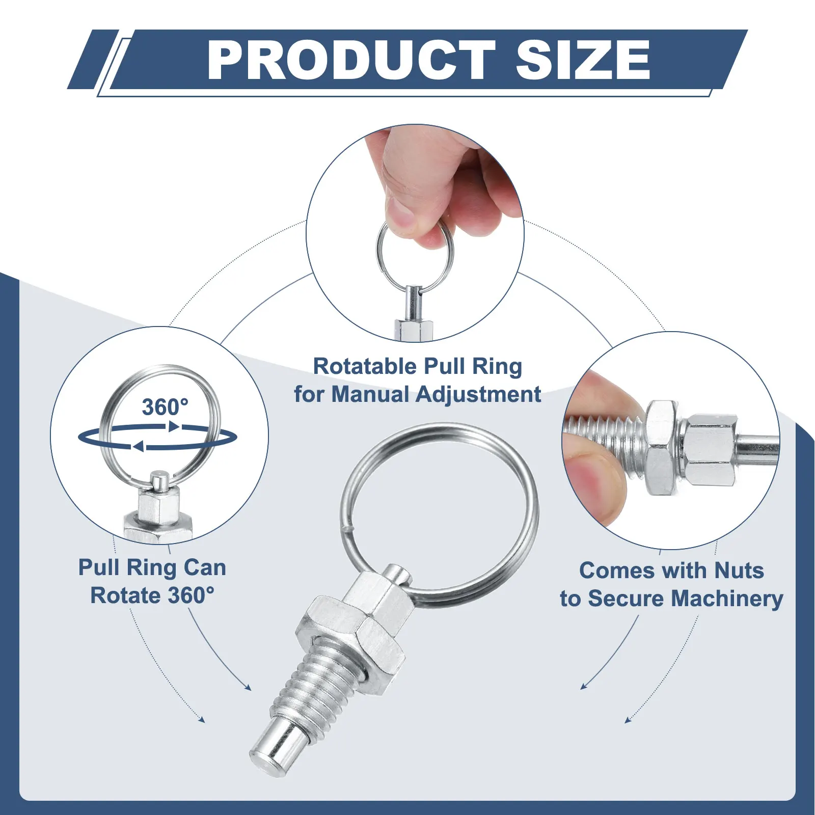 2/4Pcs Spring Plunger with Pull Ring M6 M8 M10 M12 M16 Stainless Steel Indexing Retractable Spring Manual Plungers for Cabinet