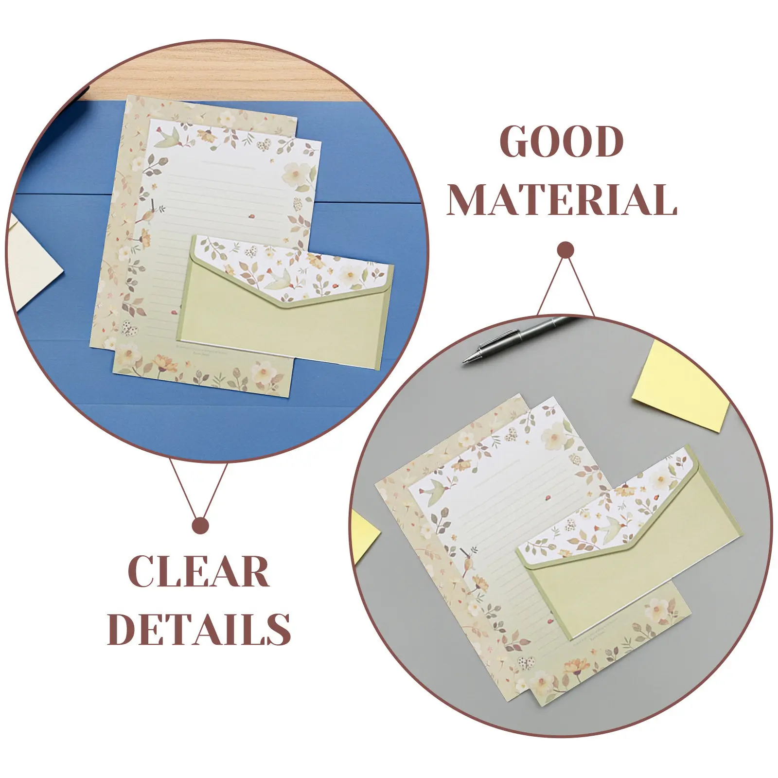 5Sets Flower Pattern Letter Paper and Envelopes Kit 15 Envelopes 30 Papers Chic Stationery for Writing Invitations Notes