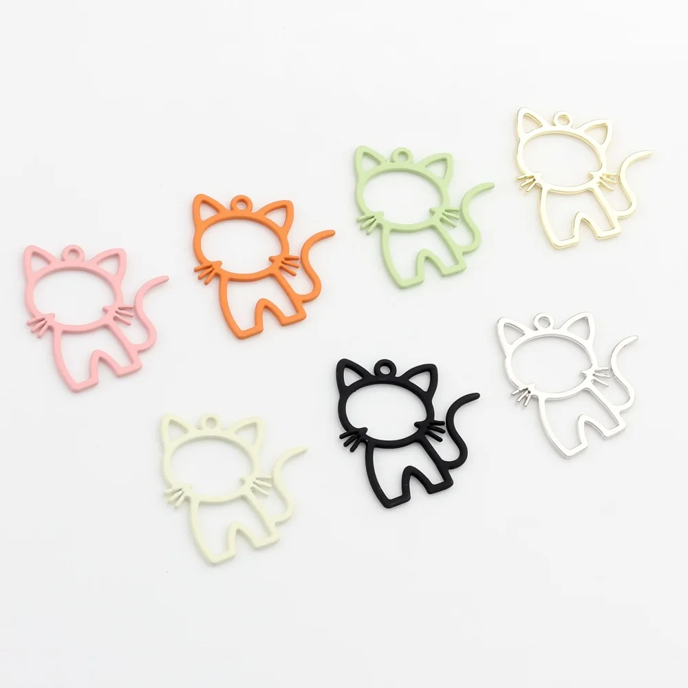 

10 Pieces/Bag Simple Alloy Fashionable Retro Cute Cartoon Kitten Hollow Pendant DIY Bracelets Earrings Necklaces Jewelry