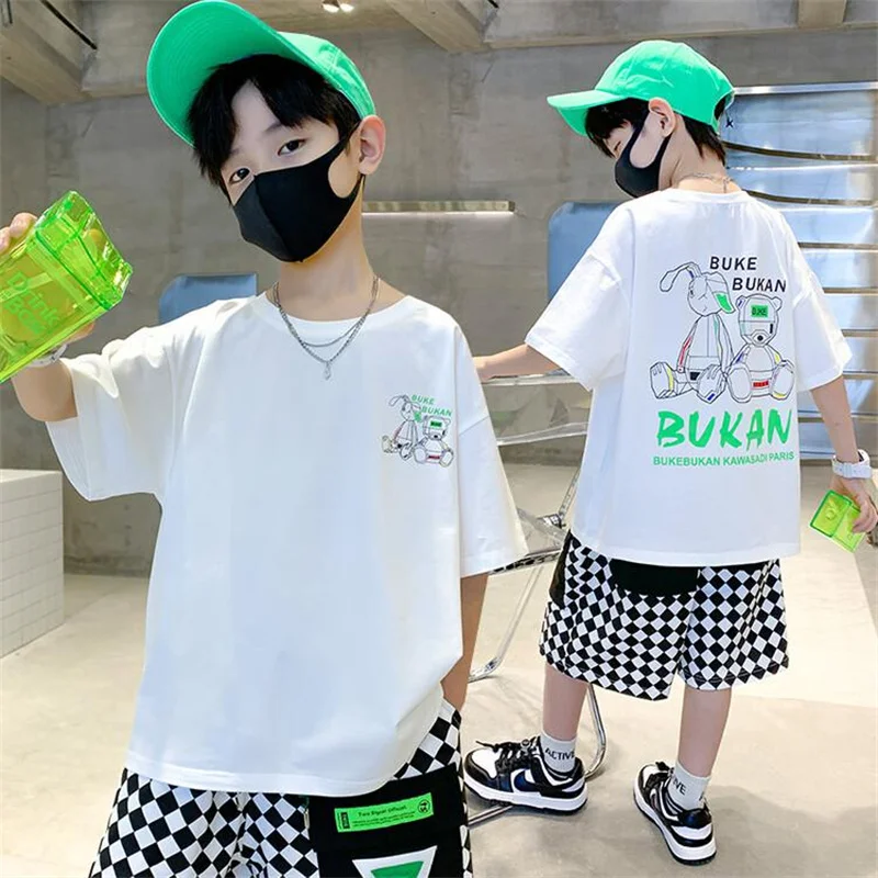 2023 Summer Children\'s Garments Fashion Cartoon Print T Shirts 100%Cotton Tops Tees Boys or Girls Clothes Short Sleeve Tees Kids