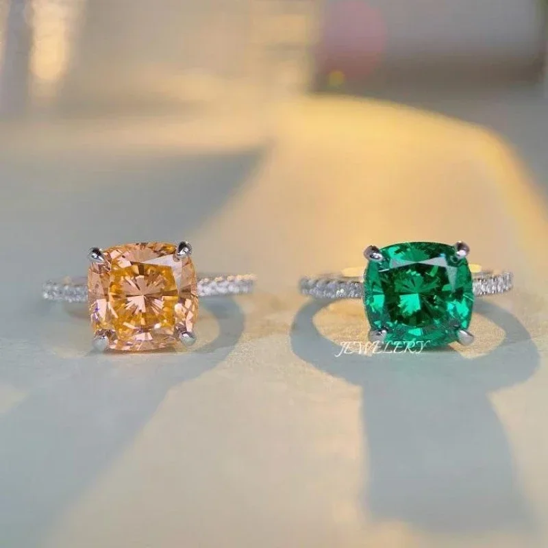 

Shining U S925 Silver Orange Green High Carbon Diamond Ring for Women Fine Jewelry Party Spring