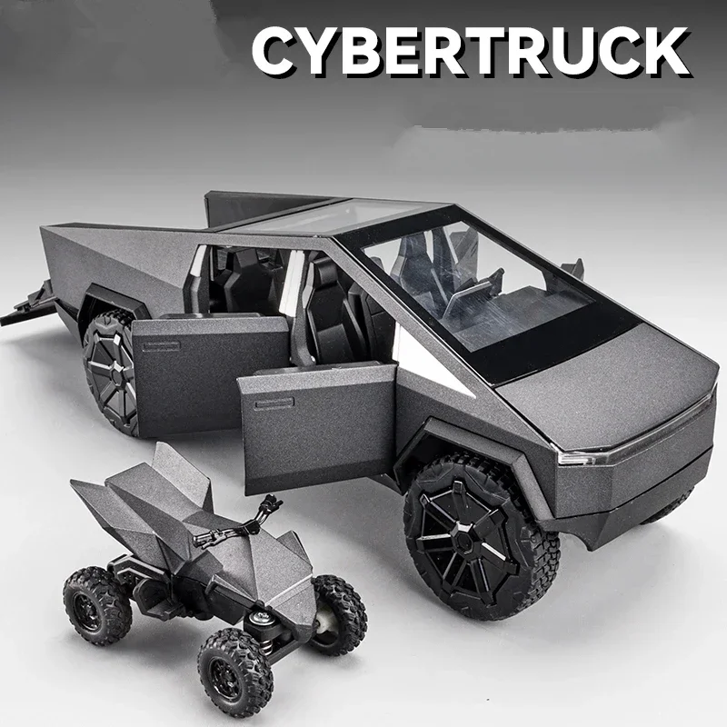 

1:24 Tesla Cybertruck пикап, модель автомобиля из сплава, литой металлический игрушечный внедорожник, модель автомобиля, имитация звука и фото, детский подарок