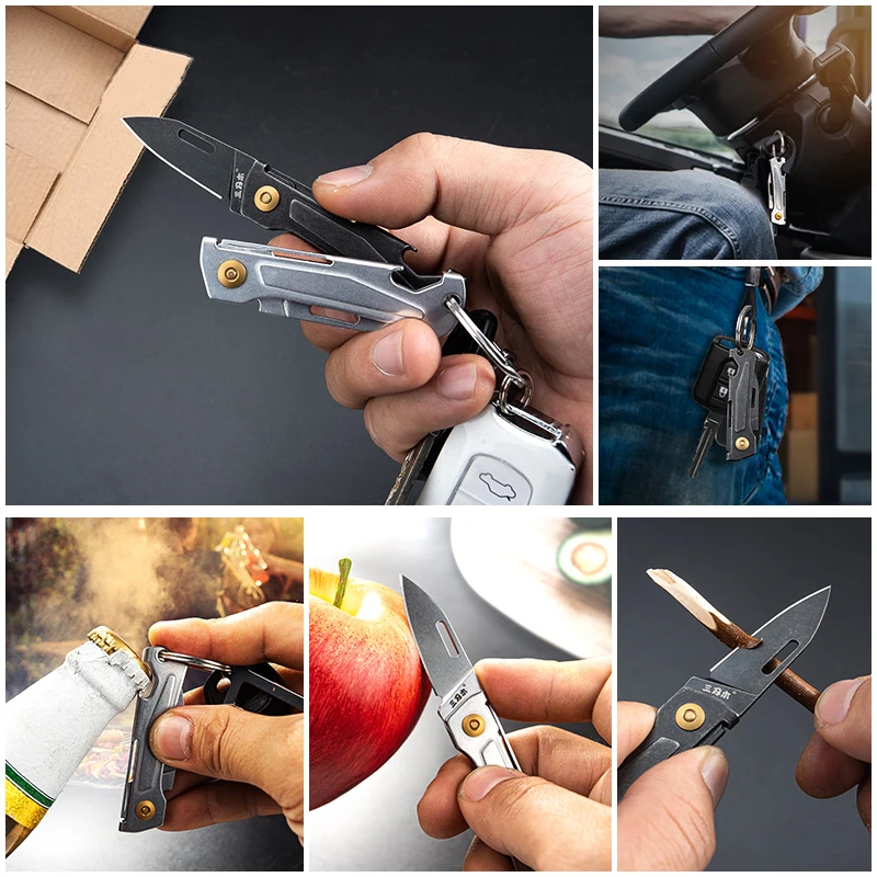 SANRENMU 431S Folding pocket knife 12C27 blade Portable EDC outdoor camping bottle opener  Keychain hole knife