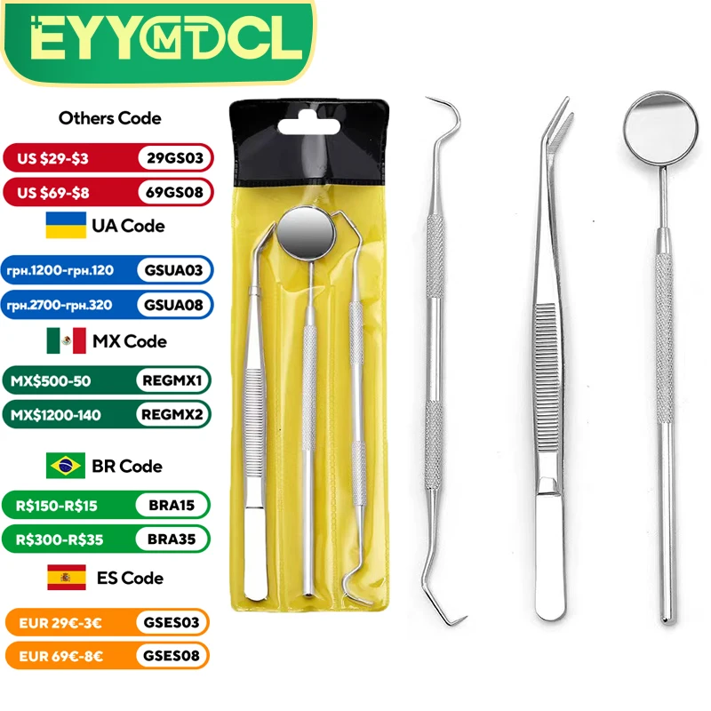 Stainless Steel Dental Mirror for Removing Dental Calculus Tooth Stains Oral Mirror Tweezers Sickle Probe Dentist Whitening Tool