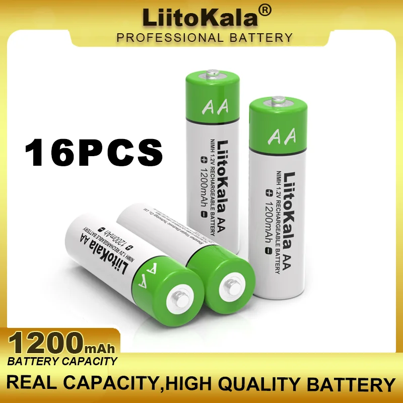 16PCS Liitokala New 1.2V AA 1200mAh Ni-MH Rechargeable Battery For Temperature Gun Remote Control Mouse Toy Batteries