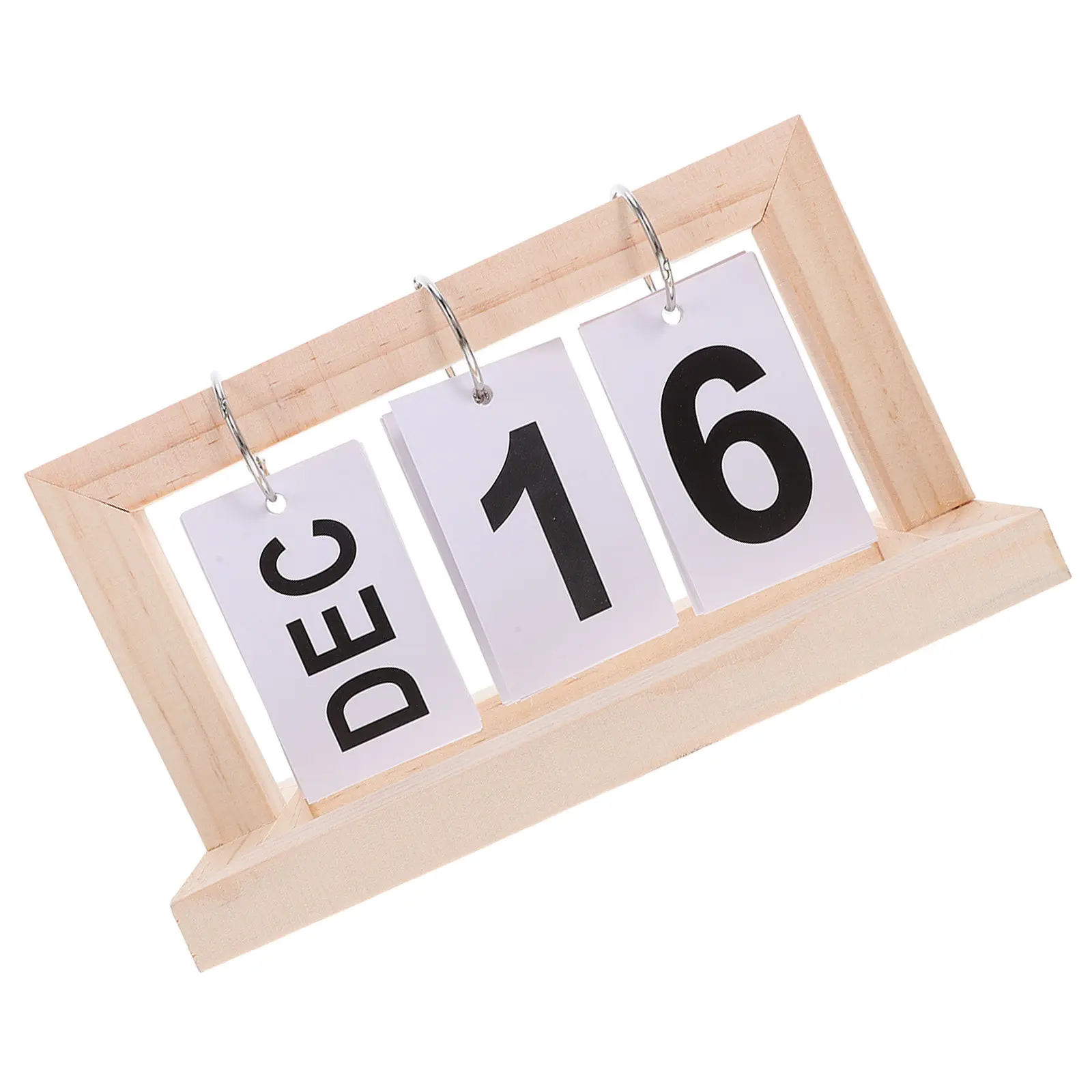 Perpetual Rustic Desk Calendar Wooden Base Metal Rings Flip Design Large Clear Font Reusable Farmhouse Home Office Decoration
