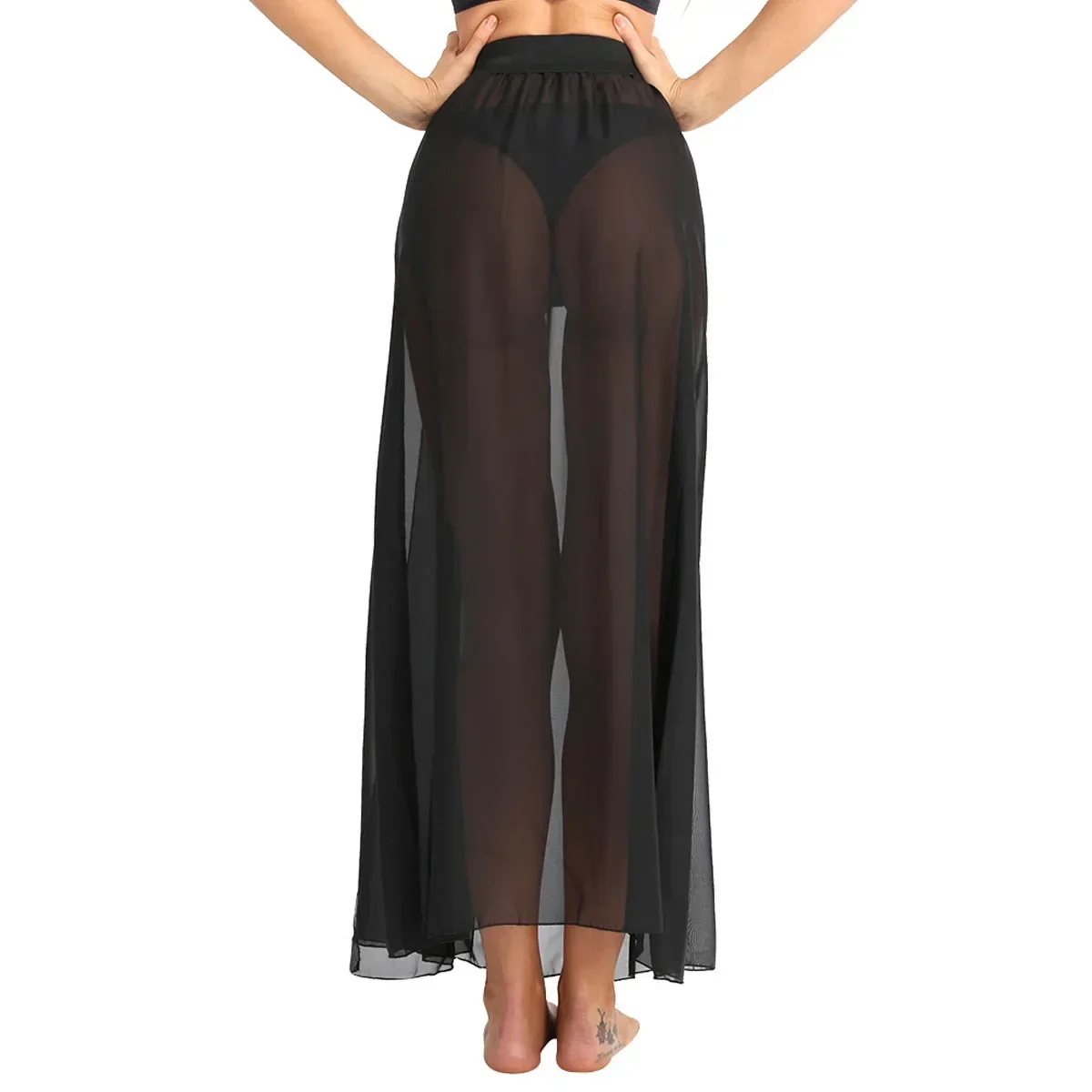 

Womens Side Slit Dance Skirt Sheer Chiffon Flowy See Through Maxi Split Long Skirt Sexy Asymmetrical Dancewear Performance Cloth