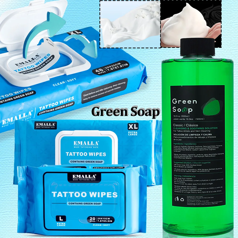 Professional Green Soap EMALLA Cleansing Green Soap Wipes Bottle Tattoo Green Soap for Tattoo Piercing Makeup Tattoo Accessories