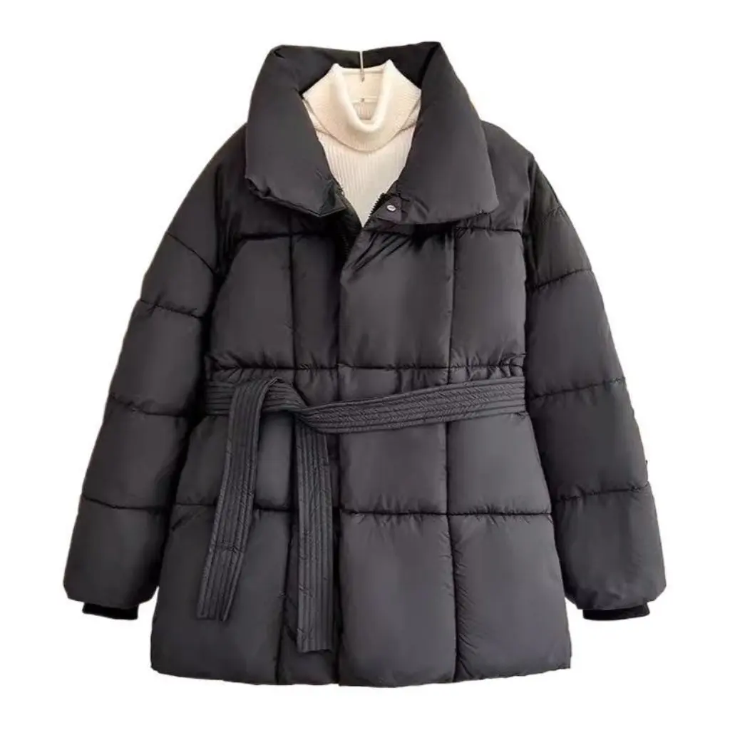 

Women's Lace Cotton-Padded Jacket Black Tight Waist Coat Korean Style Winter Fashion European And American Influences