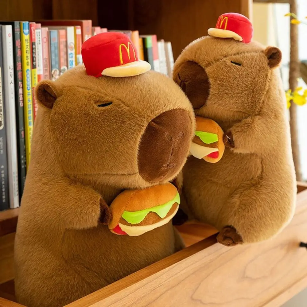 Capivara hamburgo capivara brinquedos de pelúcia simulação pano boneca capibara anime brinquedo fofo com hamburgo 30cm/40cm capivara boneca de pelúcia