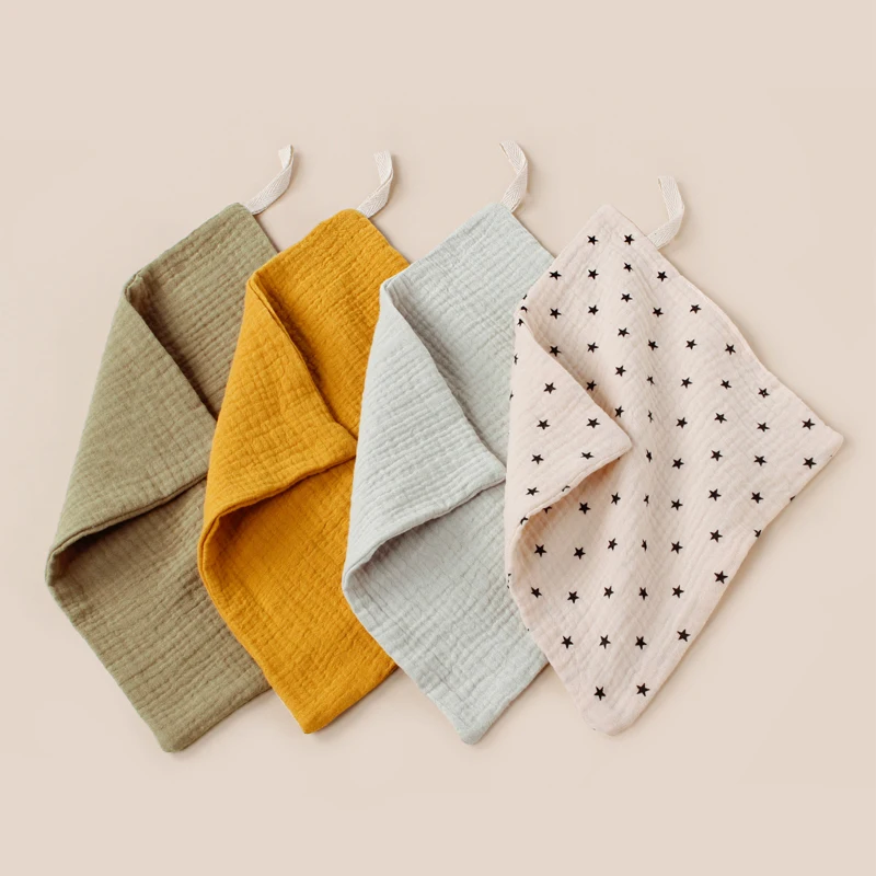 Baby Face Towel Pure Cotton Soft Small Square Towels Handkerchief Hanging Rope Infant Four-layer Muslin Gauze Burp Cloth 23*23cm