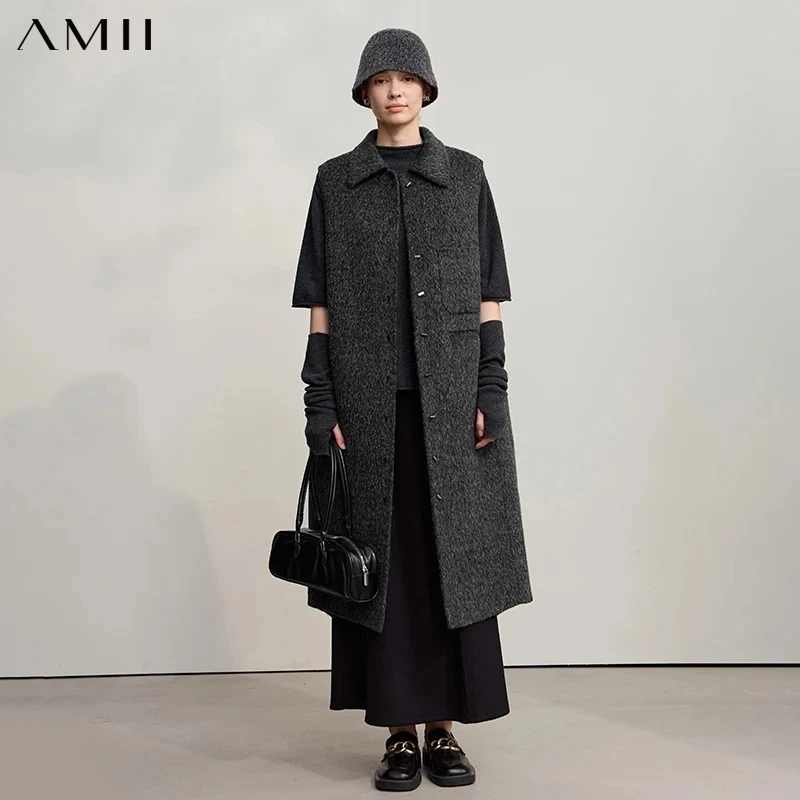 AMII Sleeveless Women's Woolen Coat 2026 Winter New Lapel Vest Wool Double-sided Woolen Coat Women's Warm Versatile Top 12554069