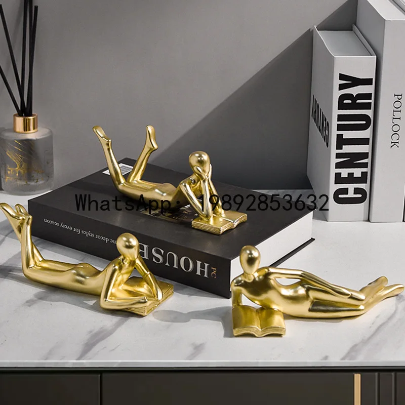 Resin Figure Sculpture Thinker Golden Reader Golden Man Abstraction Decorative Figurines Resin