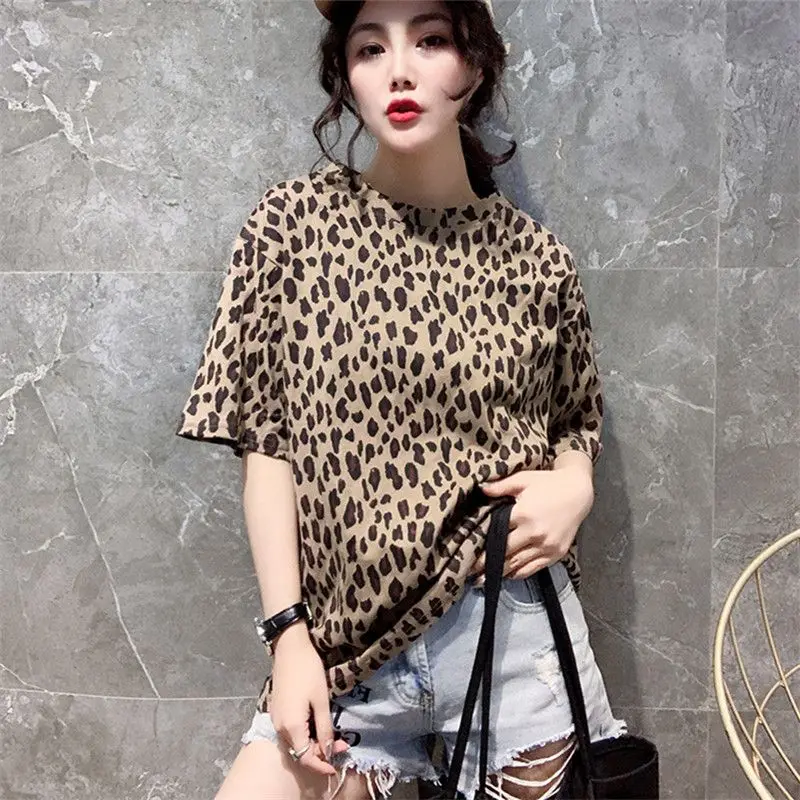 Fashion O-Neck Printed Short Sleeve Leopard T-Shirt Women\'s Clothing 2024 Summer New Loose All-match Tops Casual Tee Shirt