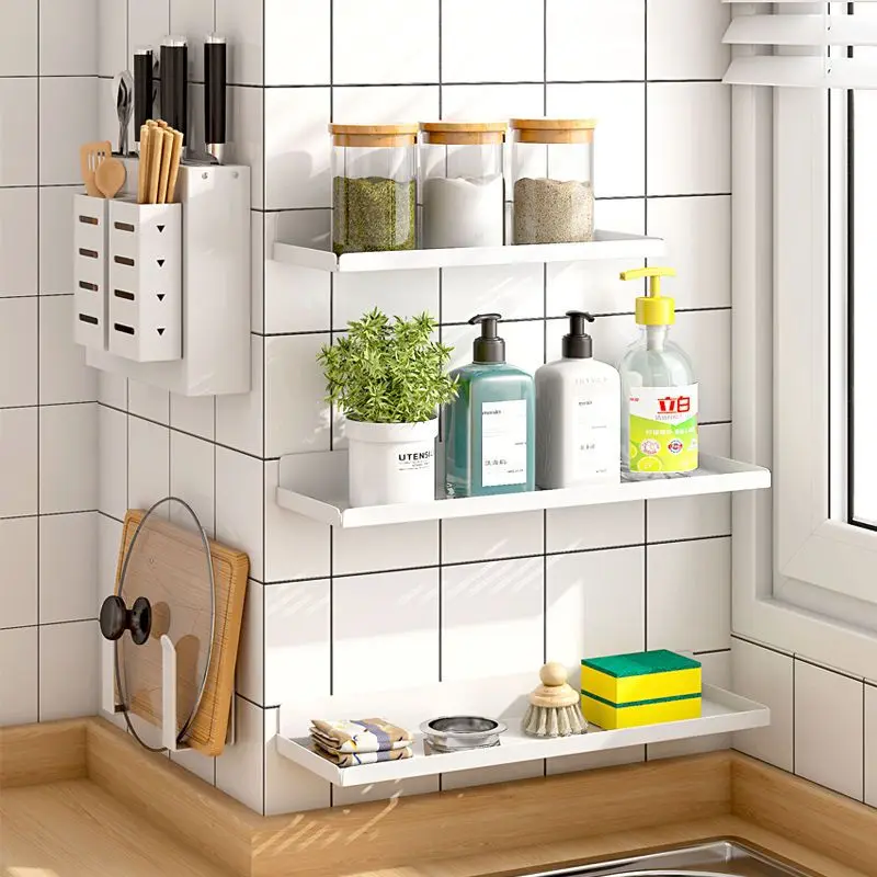 

Punch Free Wall Shelf Kitchen Spice Storage Rack Multifunctional Wall-Mounted Bathroom Storage Shelf Home Universal Storage Rack