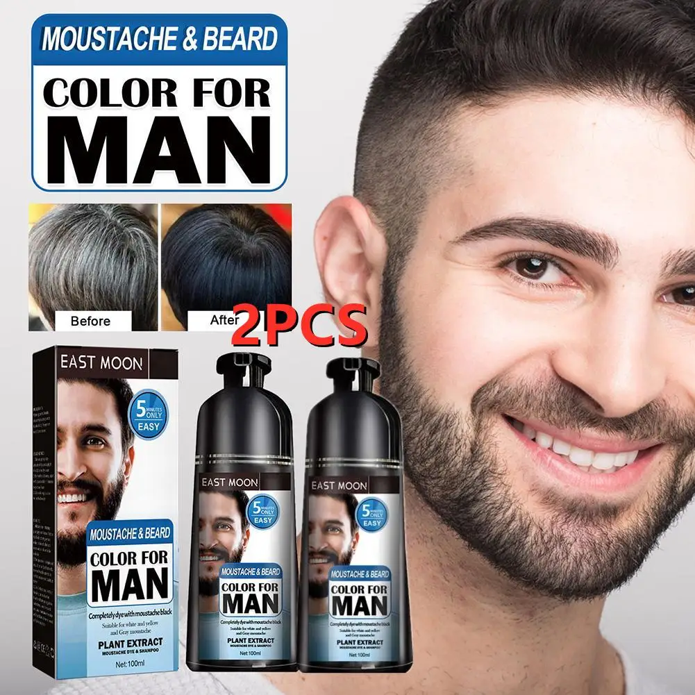 

2PC Mens Hair Dye Shampoo 3.53oz Hair Dye Black Shampoo Gradual Gray Darkening Beard Wash Shampoo For Reducing White Beard Color