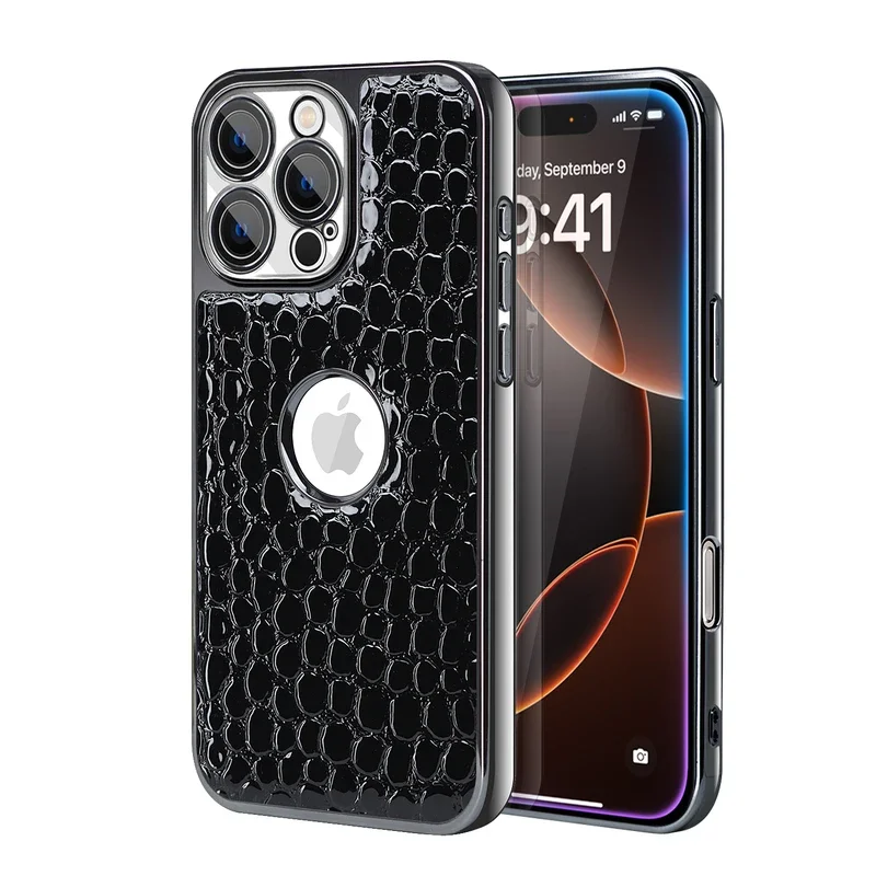 

Pearl Snake Crocodile Pattern PU Leather Phone Case for iPhone 16 15 14 Plus 13 12 11 Pro Max Black Brown Back Cover for Magsafe