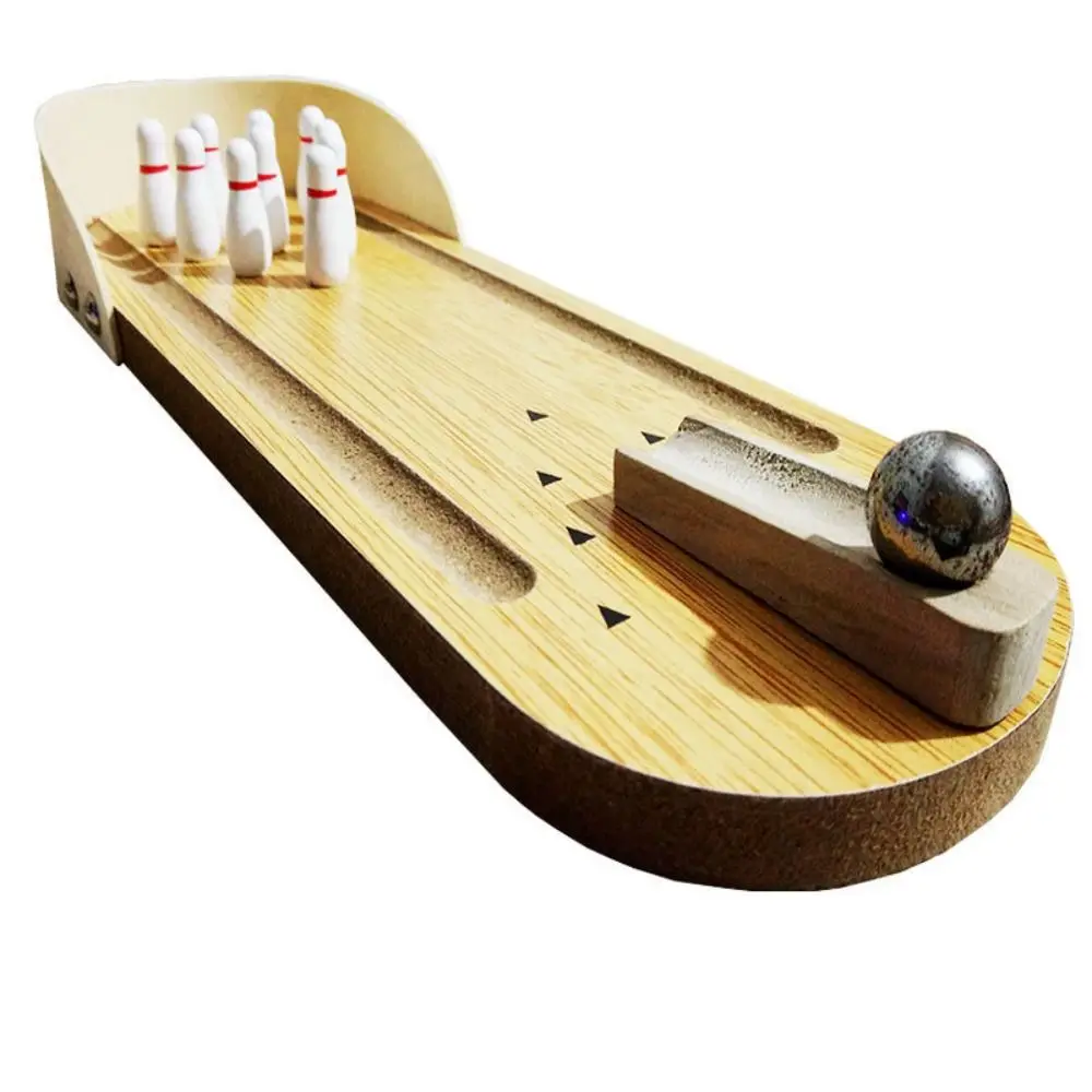 

10 Pins Tabletop Mini Bowling Game Set Mini Wooden Desktop Bowling Game Innovation Fun Interactive Table Game Indoor