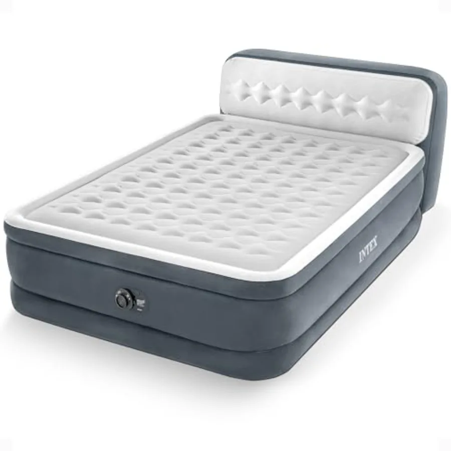 

Queen Size Air Mattress for Camping Travel, Dura-Beam Deluxe Ultra-Plush Material, Gray, 18in Height with Headboard and Built-i