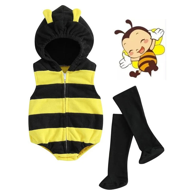 

New baby bee costume Halloween baby costume baby bee cos performance autumn and winter warm polar fleecy climbing costume Ha Yi