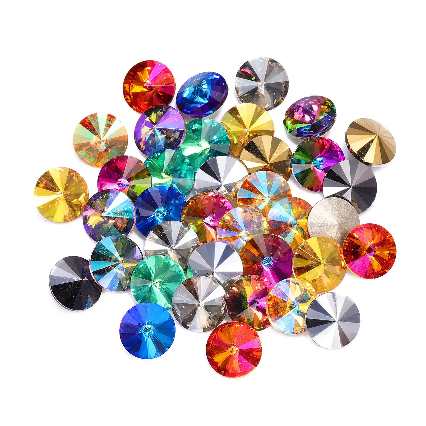 New 8/10/12/14mm Glitter Rivoli Glass Crystal Point Back Rhinestones Bead Rivoli Shape Glue On Rhinestone For DIY Jewelry Making