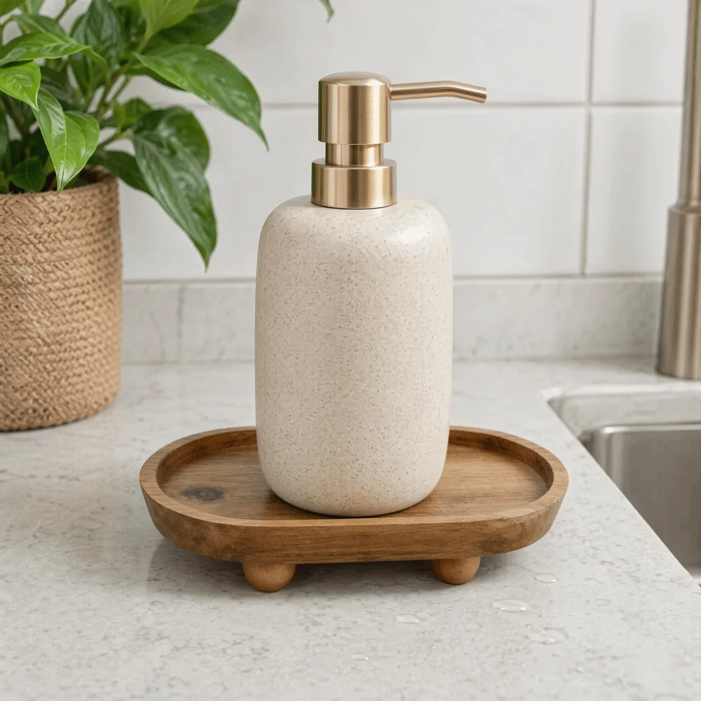 Wooden Oval Elevated Display Tray 1.77in Brown Four Feet Wooden Desktop Pedestal Stand Tray