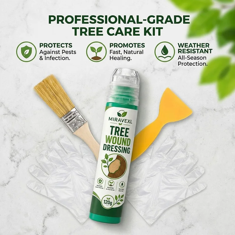 Tree Wound Dressing 120g Sealant Kit w/ Brush Scraper Gloves - Anti-Infection Weather Resistant Healing Balm for Tree Care