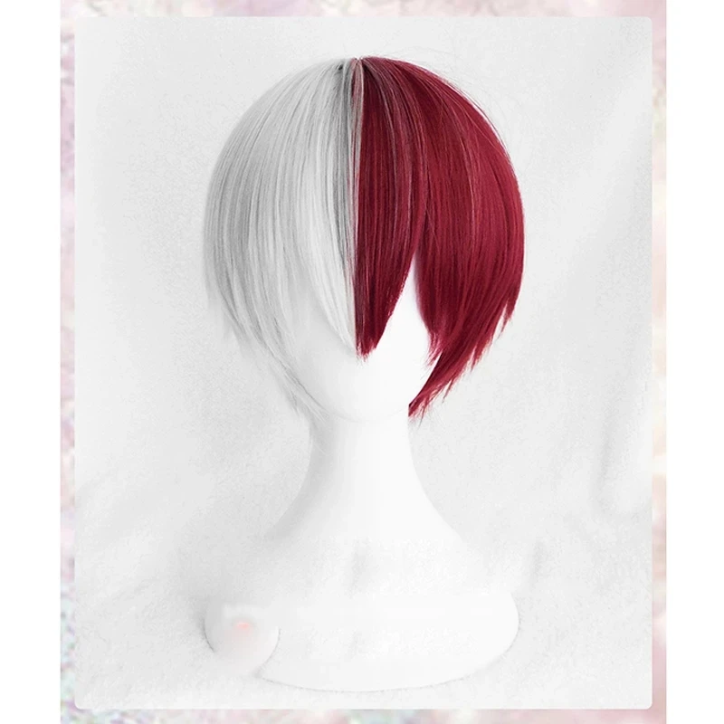High Quality Boku no Hiro Akademia Shoto Todoroki Shouto Cosplay Wig Silver White Red Anime Wigs + Keychain + Wig Cap