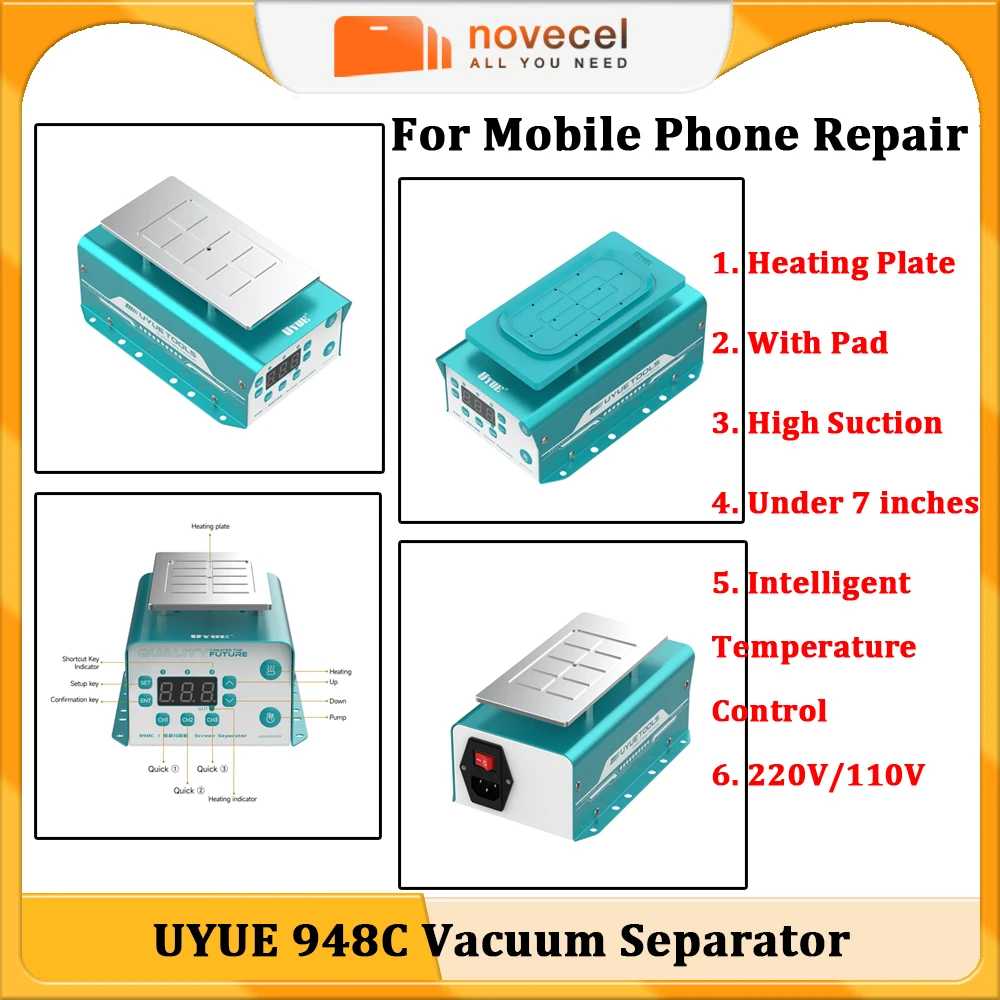 UYUE 948C LCD Screen Vacuum Separator Machine Strong Suction for Mobile Phone Repair Screen Under 7 inches Glass Separating Tool