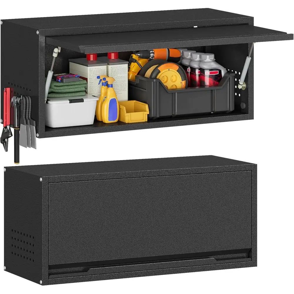 Metal Garage Wall Cabinet with Up-lip Door,Wall-Mounted Steel Storage Cabinet, loat Tool Cabinet with Pegboard,Upper Cabinet or