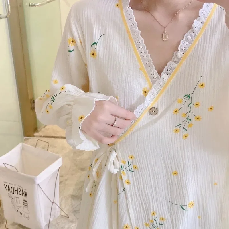 Breathable and Comfortable Nursing Pajamas for Maternity and Postpartum in Summer Pure Cotton Gauze Sleepwear for Women