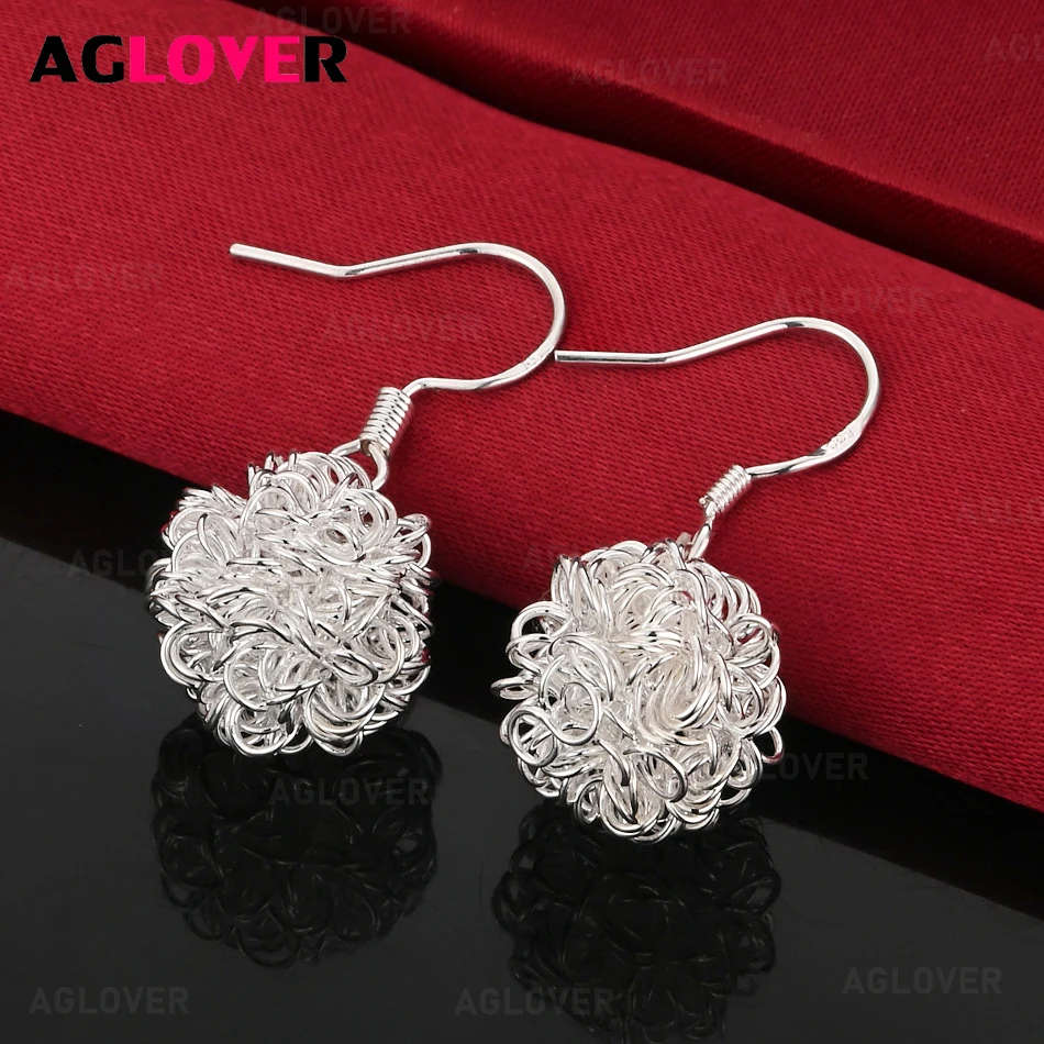 AGLOVER 925 Sterling Silver Hollow Round Petal Earrings Elegant And Versatile Women'S Banquet Wedding Jewelry
