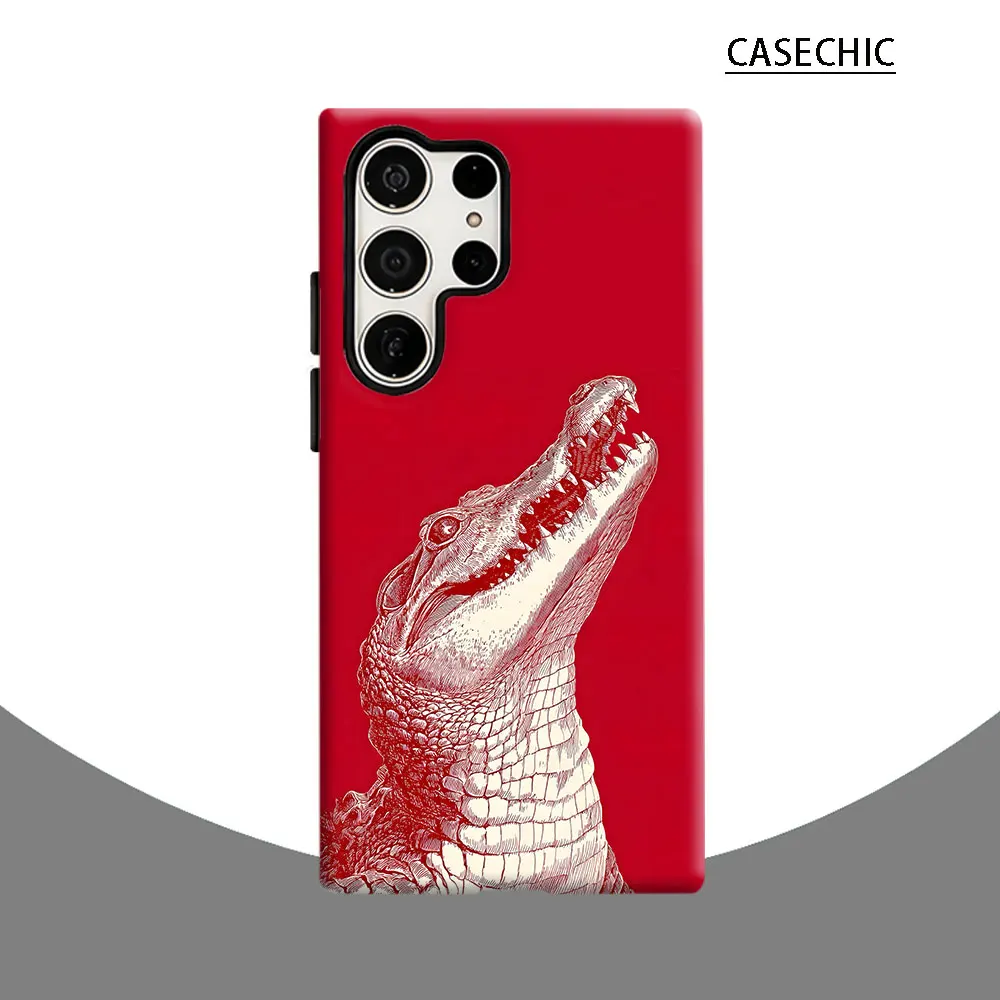 Red Crocodile Phone Case for Samsung Galaxy S26 S25 Ultra S24 S23 Ultra Plus Shockproof Double layer tough Back Cover