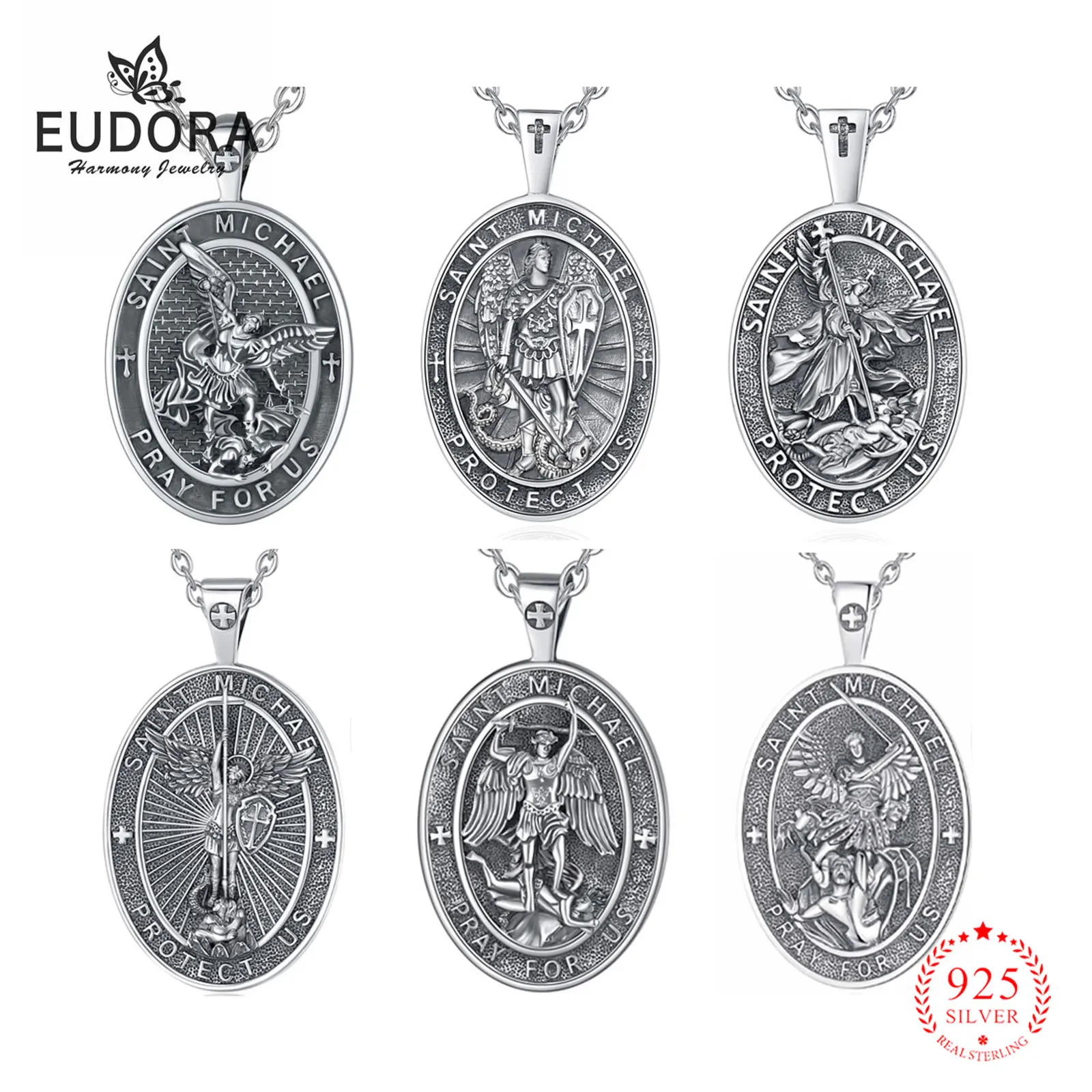 

Eudora 925 Sterling Silver St. Michael Archangel Necklace Cross Amulet Medal Pendant Religious Jewelry Fine Gift to Men Women